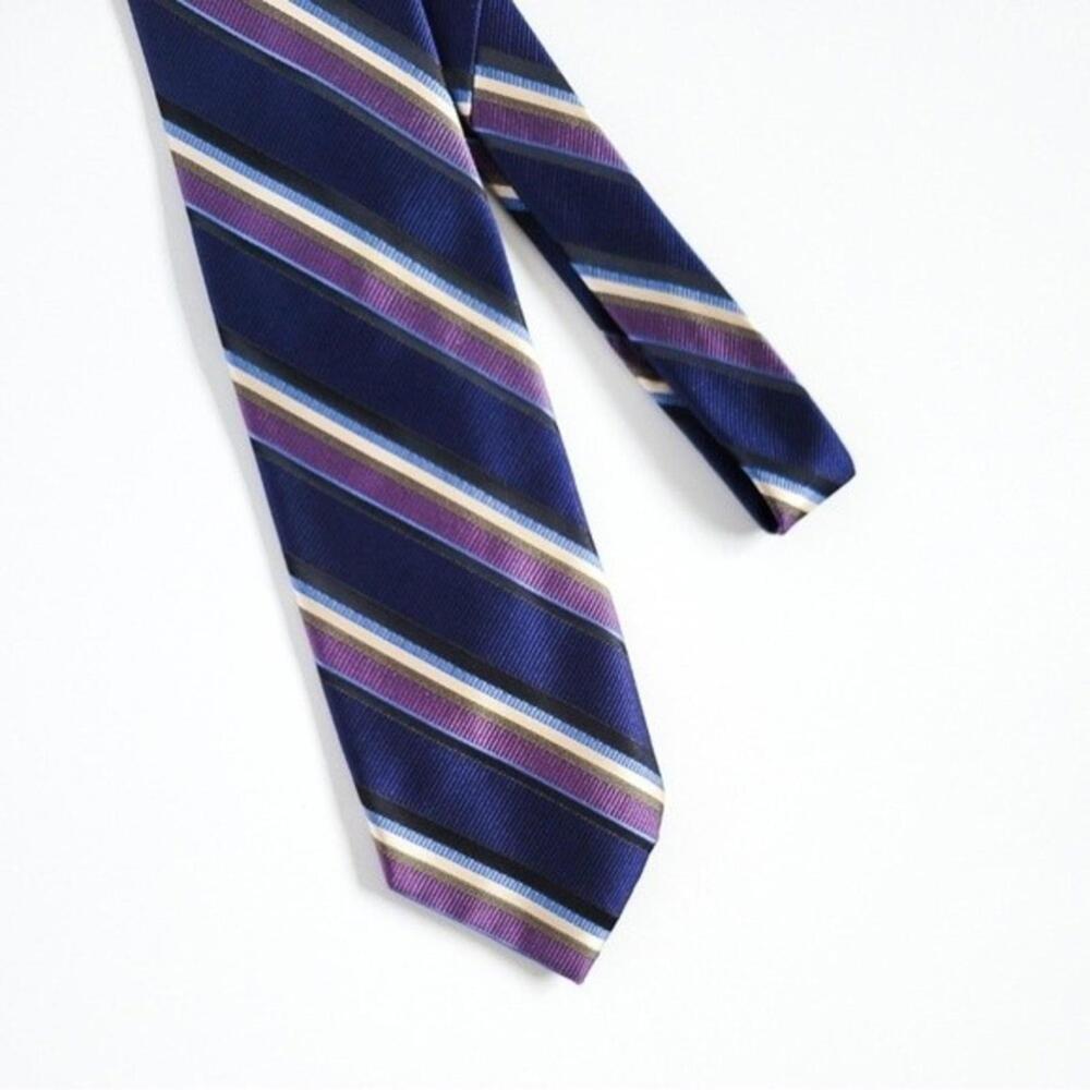NEW Altea Silk Tie Italian Diagnol Striped Navy Blue Purple Brown Mens - Picture 7 of 9